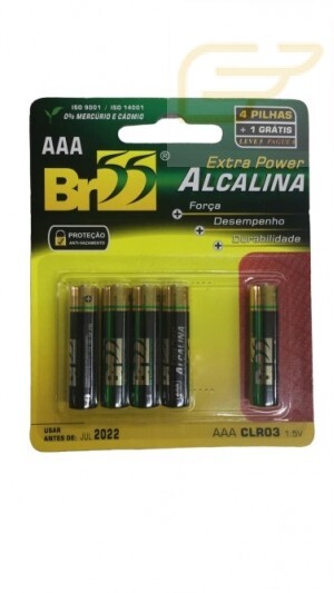 CARTELA COM 4 PILHAS +1 BR55 ALCALINA AAA PALITO CLR03