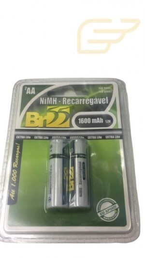 CARTELA COM 2 PILHAS PEQUENAS BR55 RECARREGAVEIS AA 1600mAh