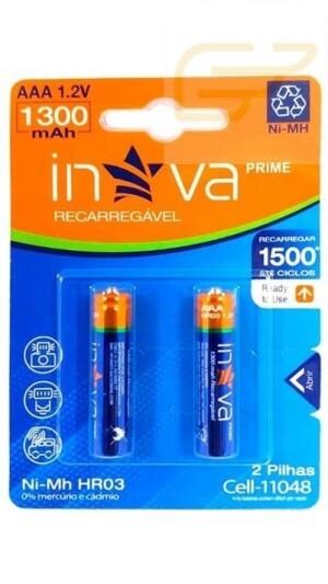 KIT 2 PILHAS AAA 1.2V RECARREGAVEL 1300MAH INOVA CELL-11048