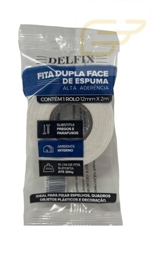 FITA DUPLA FACE DE ESPUMA ALTA ADERENCIA 12MMX2M DELFIX