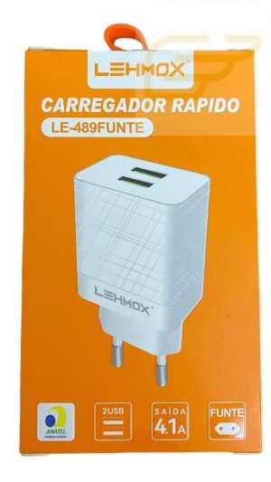 CARREGADOR RAPIDO 2 USB LEHMOX LE-489FUNTE