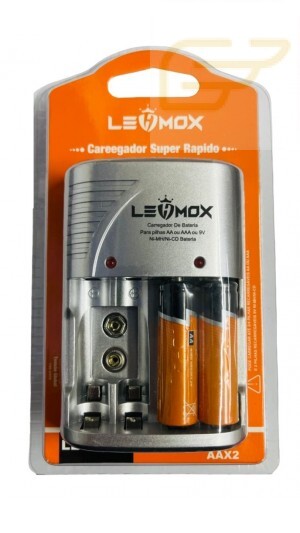 KIT CARREGADOR DE PILHA + 2PILHAS AA RECARREGAVEL 2600MAH LEHMOX LEY-2050