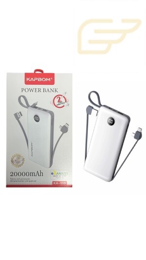CARREGADOR PORTATIL POWER BANK 20000MAH KAPBOM KA-959