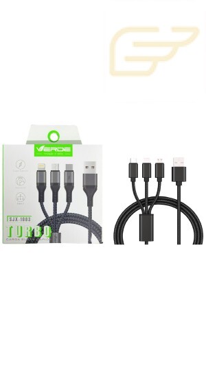 CABO DE CARREGAMENTO TURBO 3 EM 1 VERDE SJX-1003