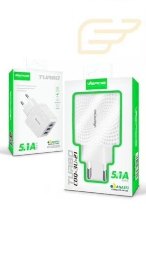 FONTE CARREGADOR DE CELULAR TURBO 5.1A COM 3 PORTAS USB VERDE CDQ-3U-21