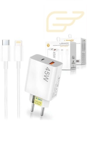 CARREGADOR USB TURBO 45W USB TIPO C/ LIGHTNING LEHMOX LE-407